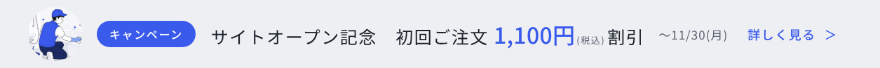 キャンペーン サイトオープン記念 初回ご注文1,100円（税込）割引 〜11/30(月) 詳しく見る